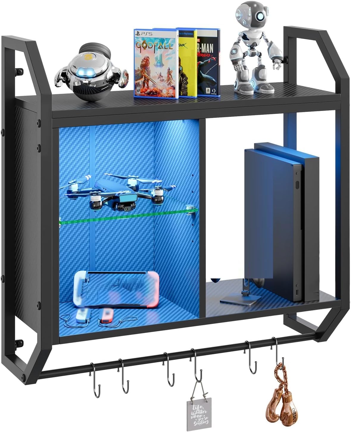 LED Glass Pipe Gaming Wall Shelves