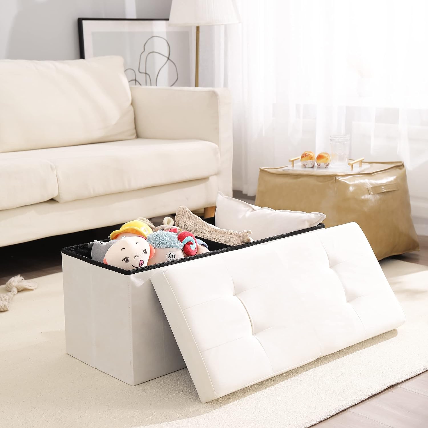 Velvet Foldable Flip-Top Ottoman Bench