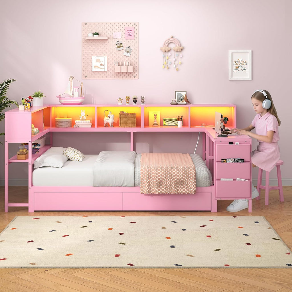 LED Twin Storage Daybed With Desk