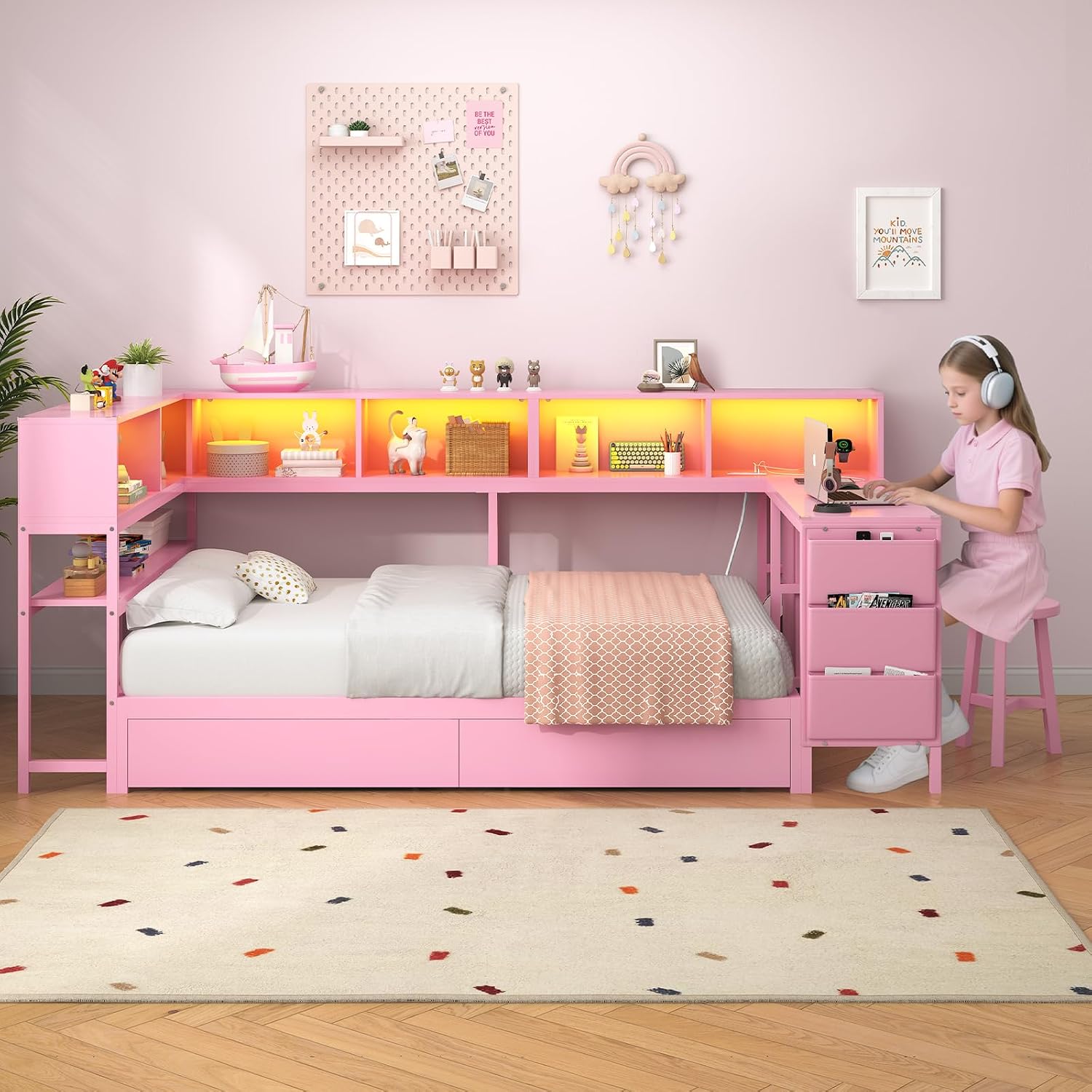 LED Twin Storage Daybed With Desk