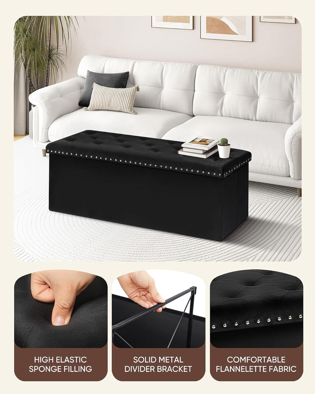Velvet Tufted Foldable Storage Bench