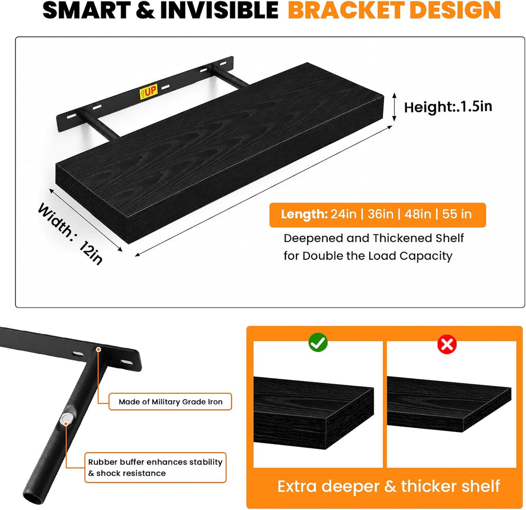 Rustic Wood Invisible Bracket Shelves