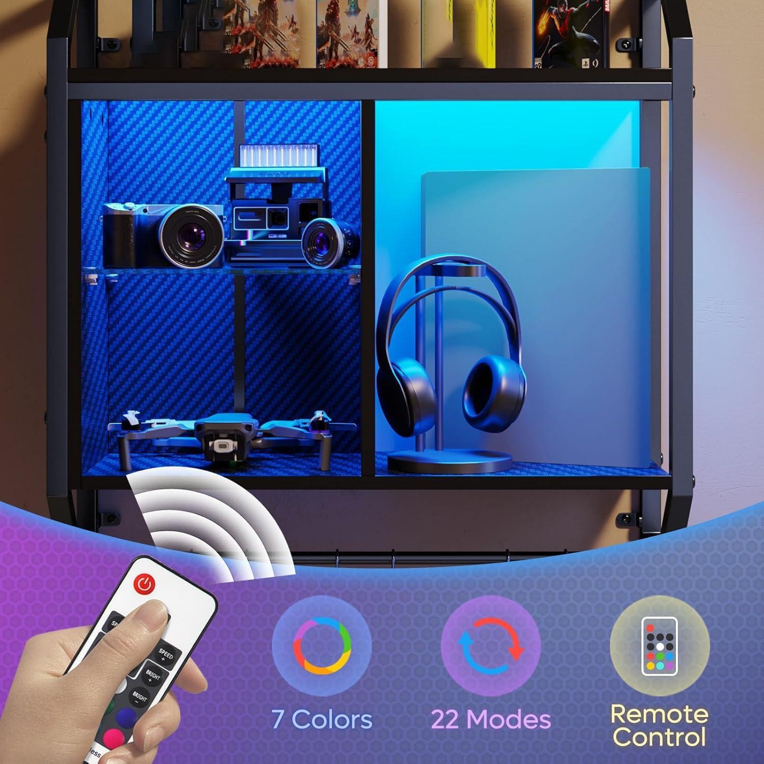 LED Glass Pipe Gaming Wall Shelves