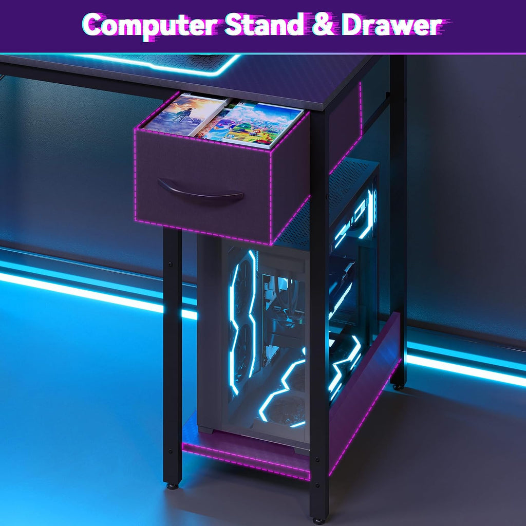 LED L-Shaped Gaming Desk with Hutch