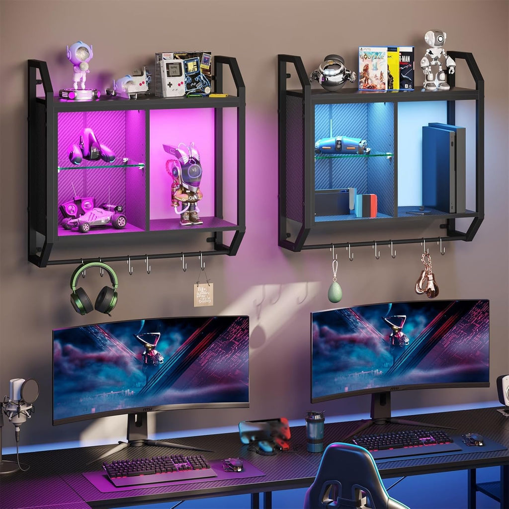 LED Glass Pipe Gaming Wall Shelves