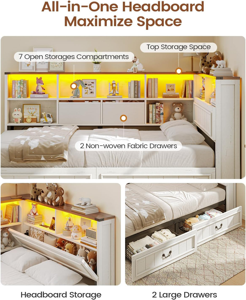 LED Twin Storage Farmhouse Daybed