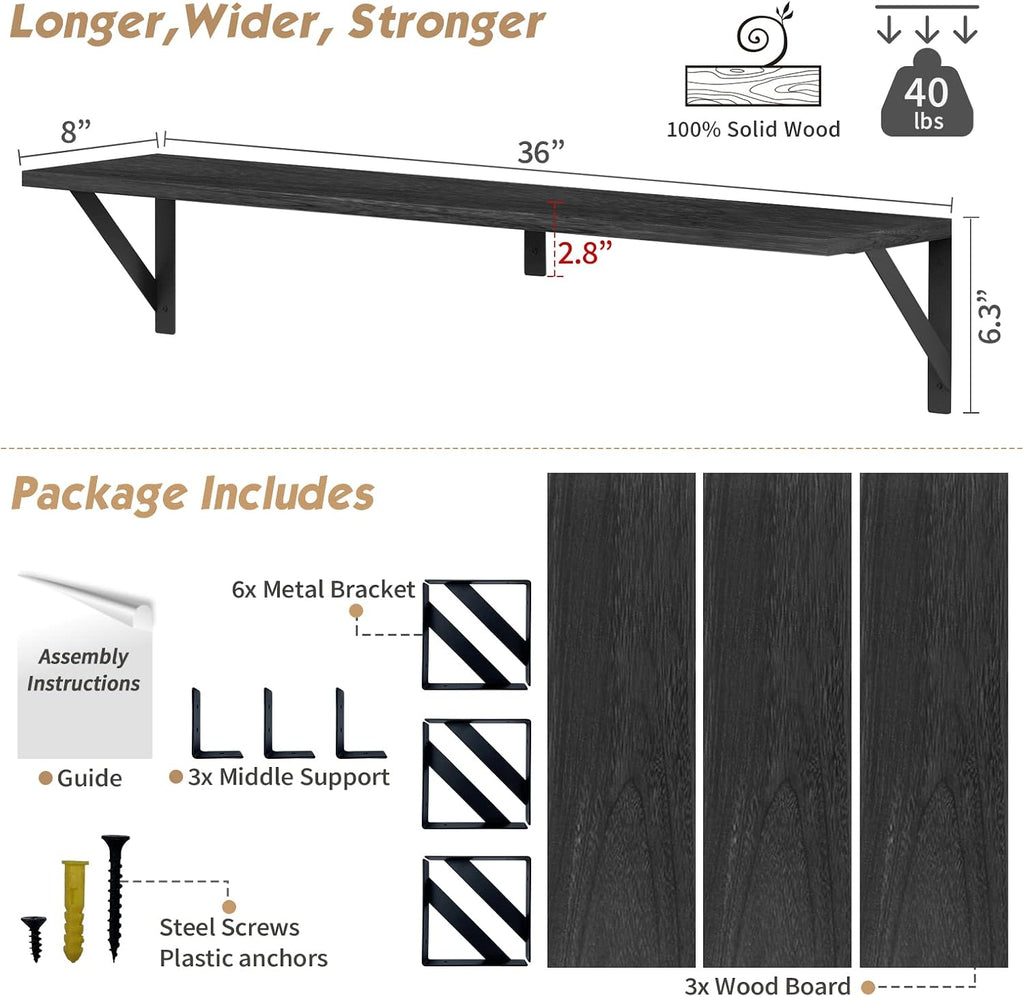 Wide Heavy-Duty Wall Floating Shelves