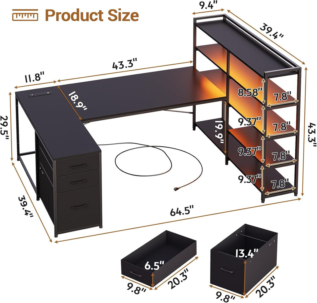 LED Reversible L-Shaped Gaming Desk
