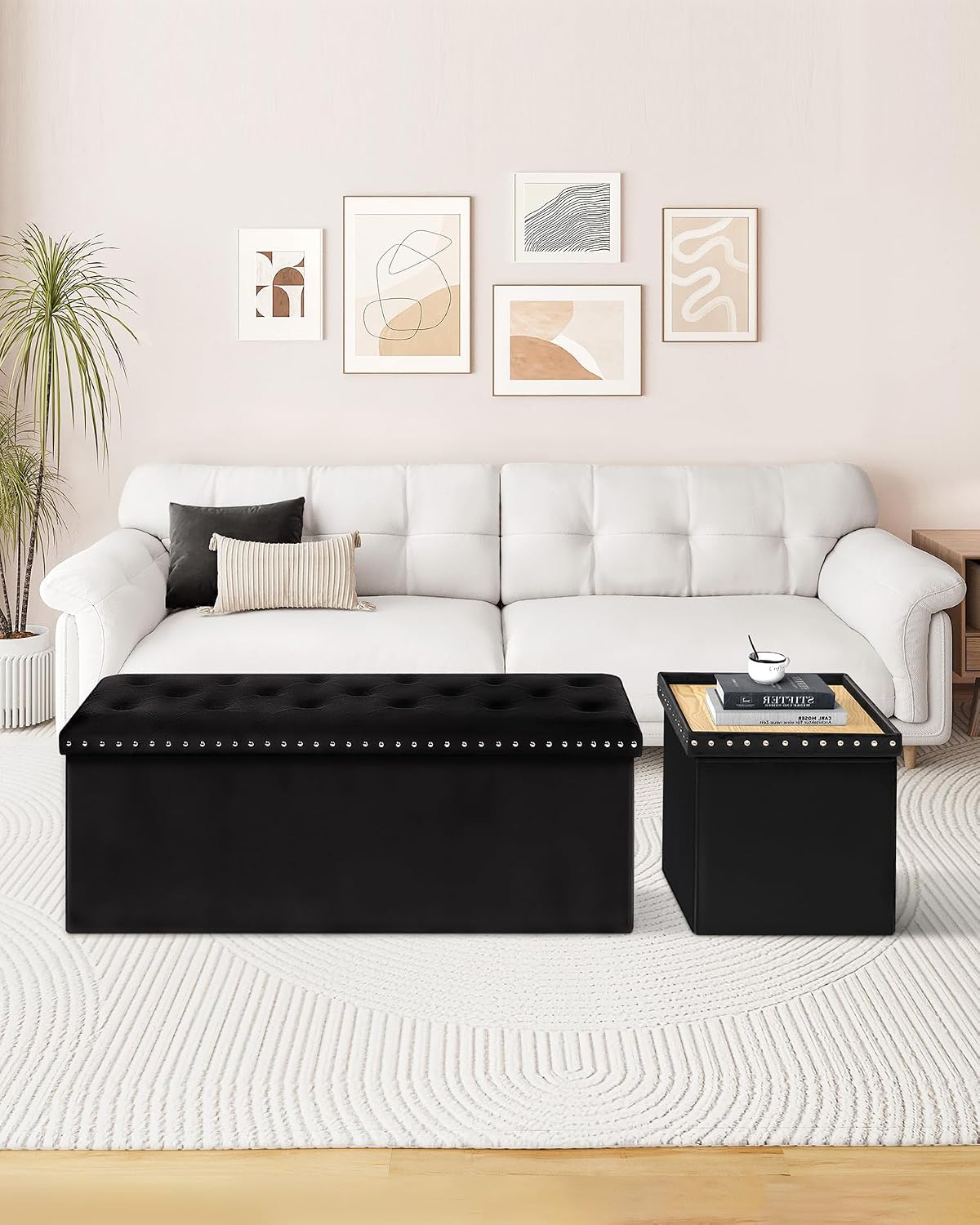 Velvet Tufted Foldable Storage Bench