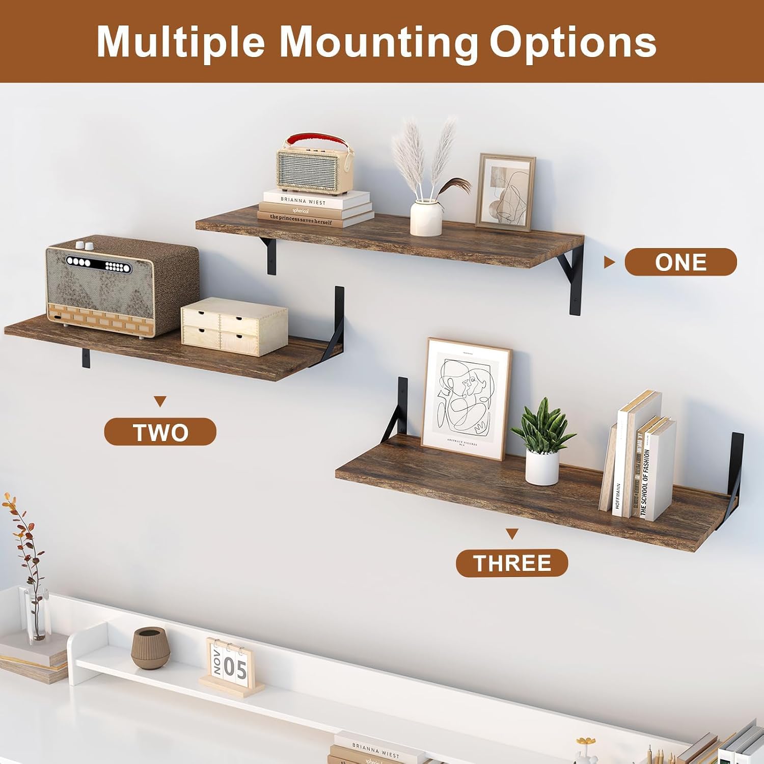 Wood Floating Wall Mount Display Shelves