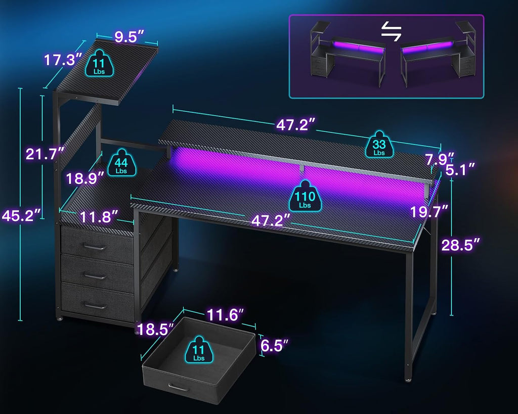 RGB Reversible Gaming Desk PC Stand