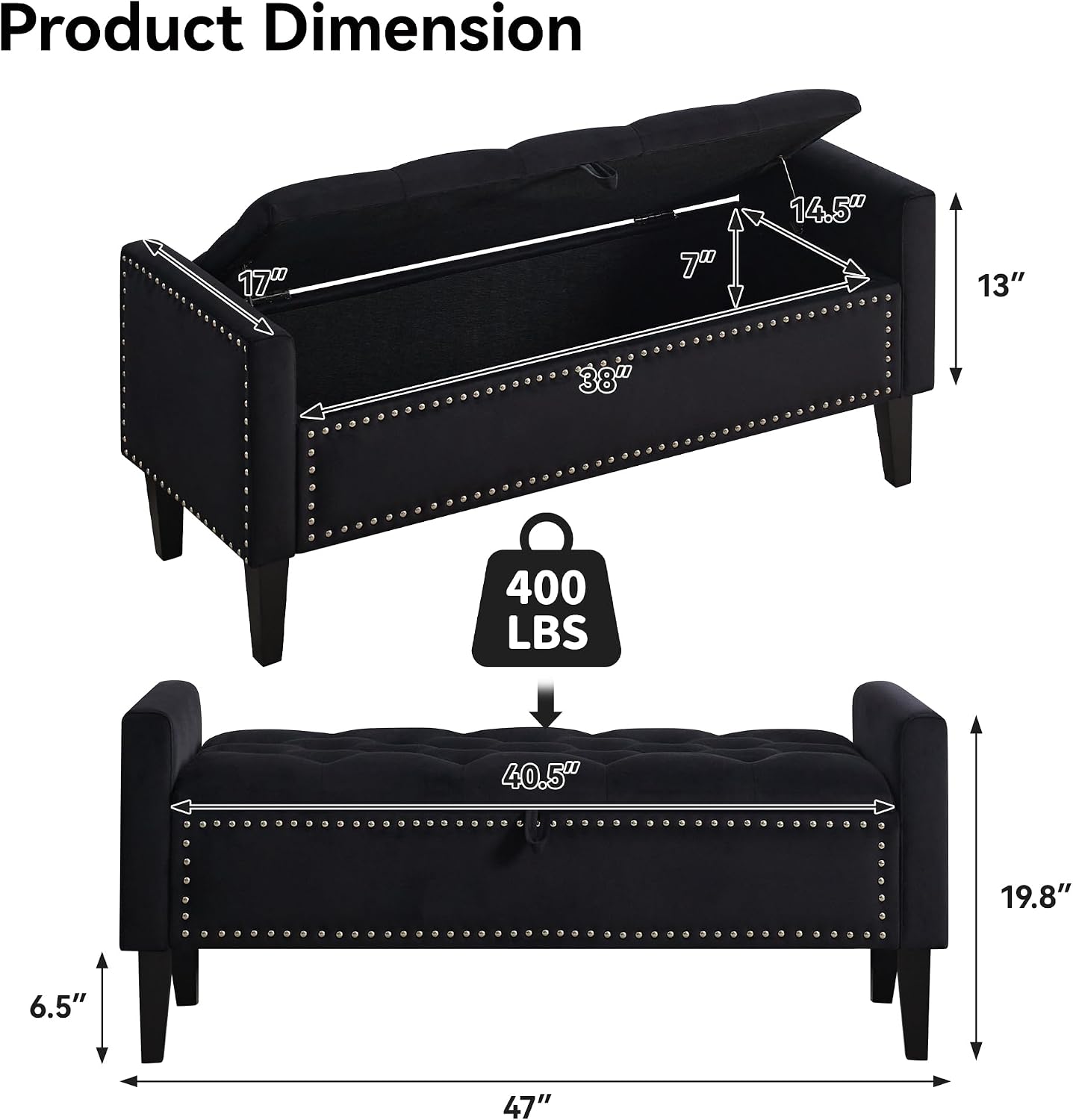 Velvet Wood Leg Storage Ottoman Bench