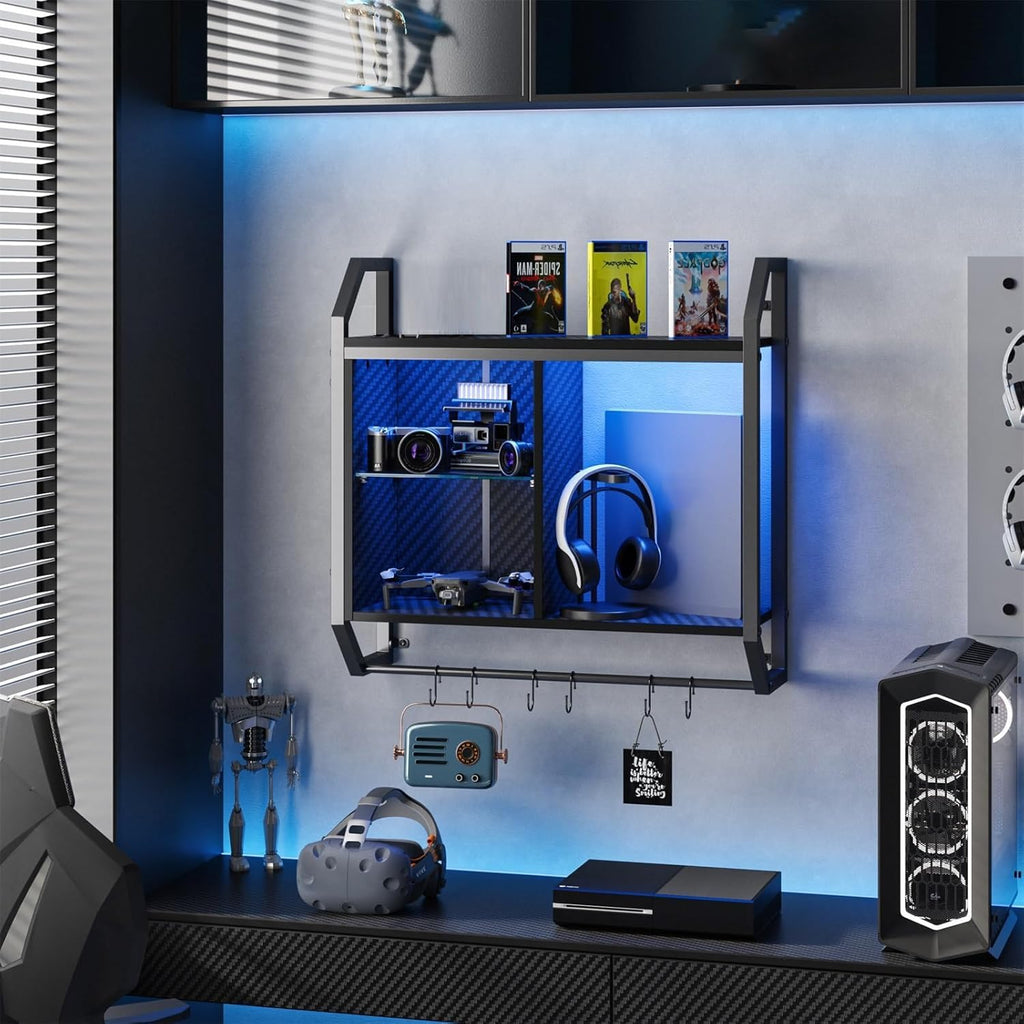 LED Glass Pipe Gaming Wall Shelves