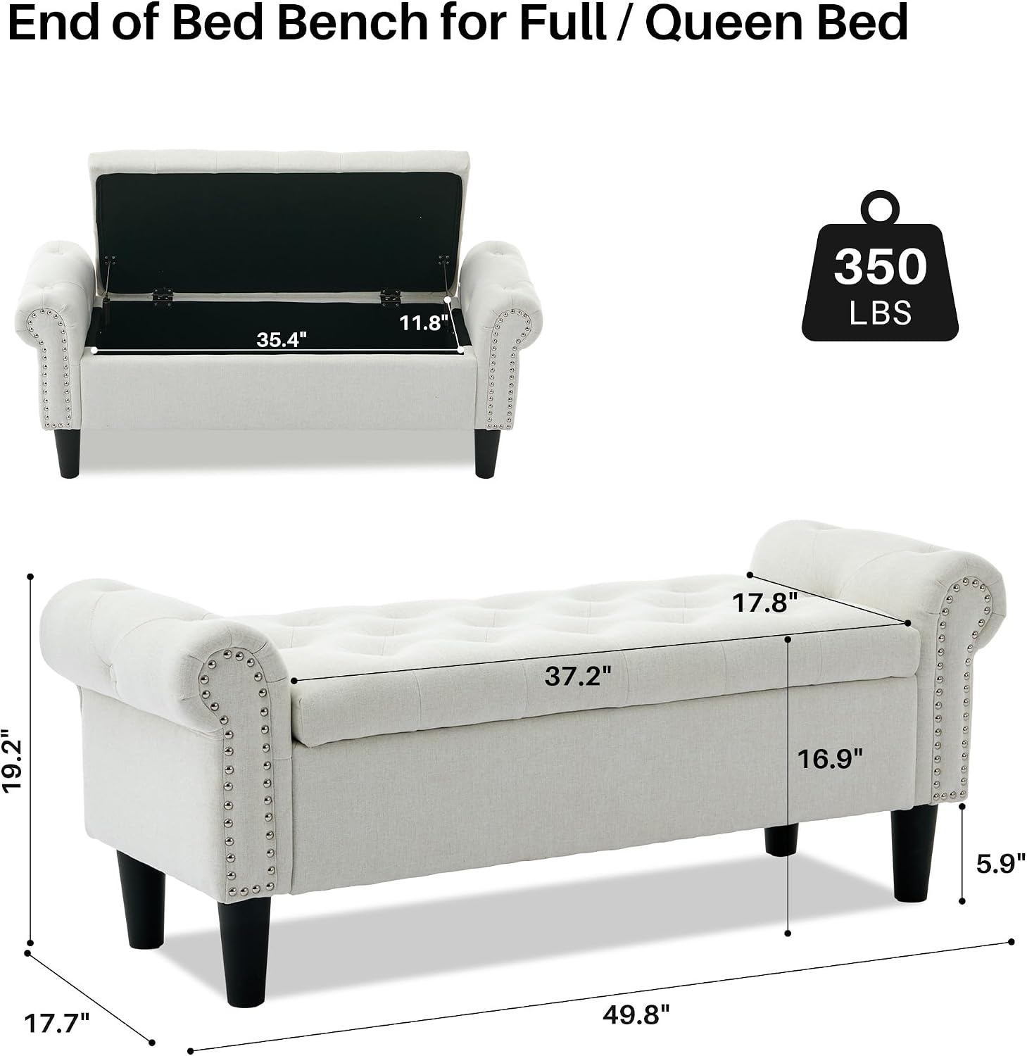 Linen Tufted Arm Storage Ottoman Bench