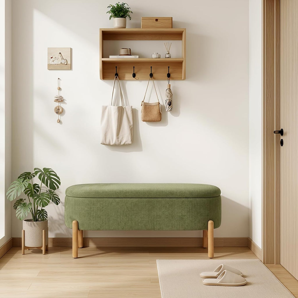 Oval Corduroy Storage Ottoman Bench