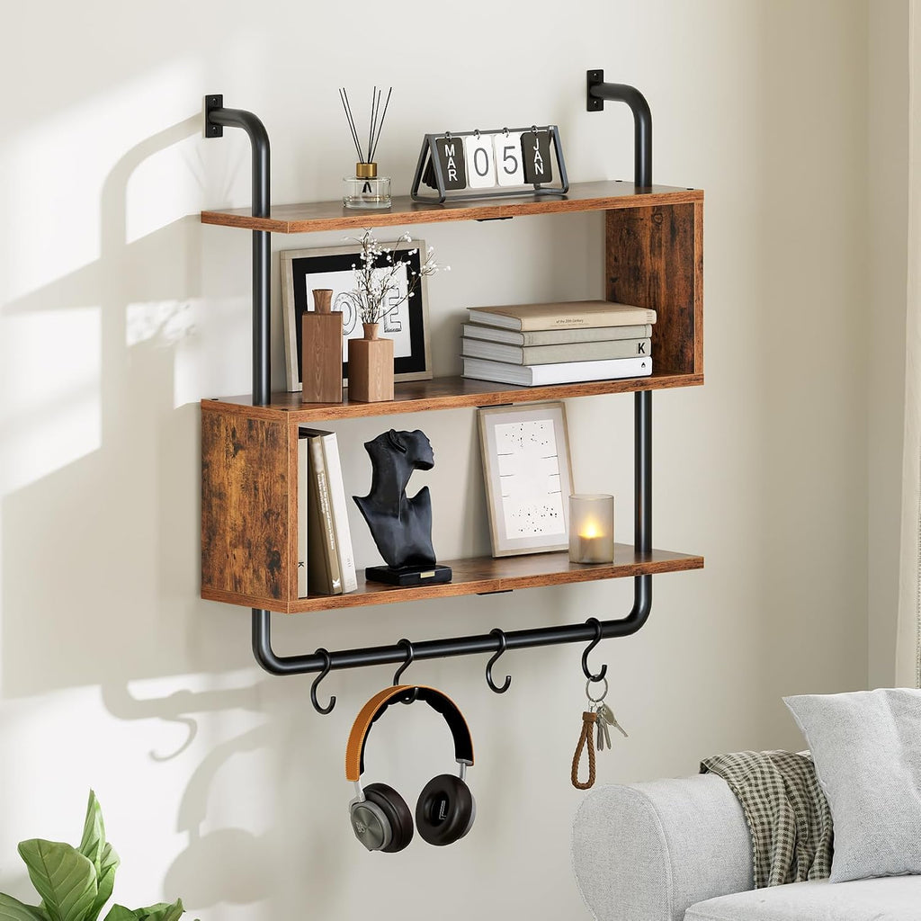 LED Pipe 3-Tier Floating Wall Shelves