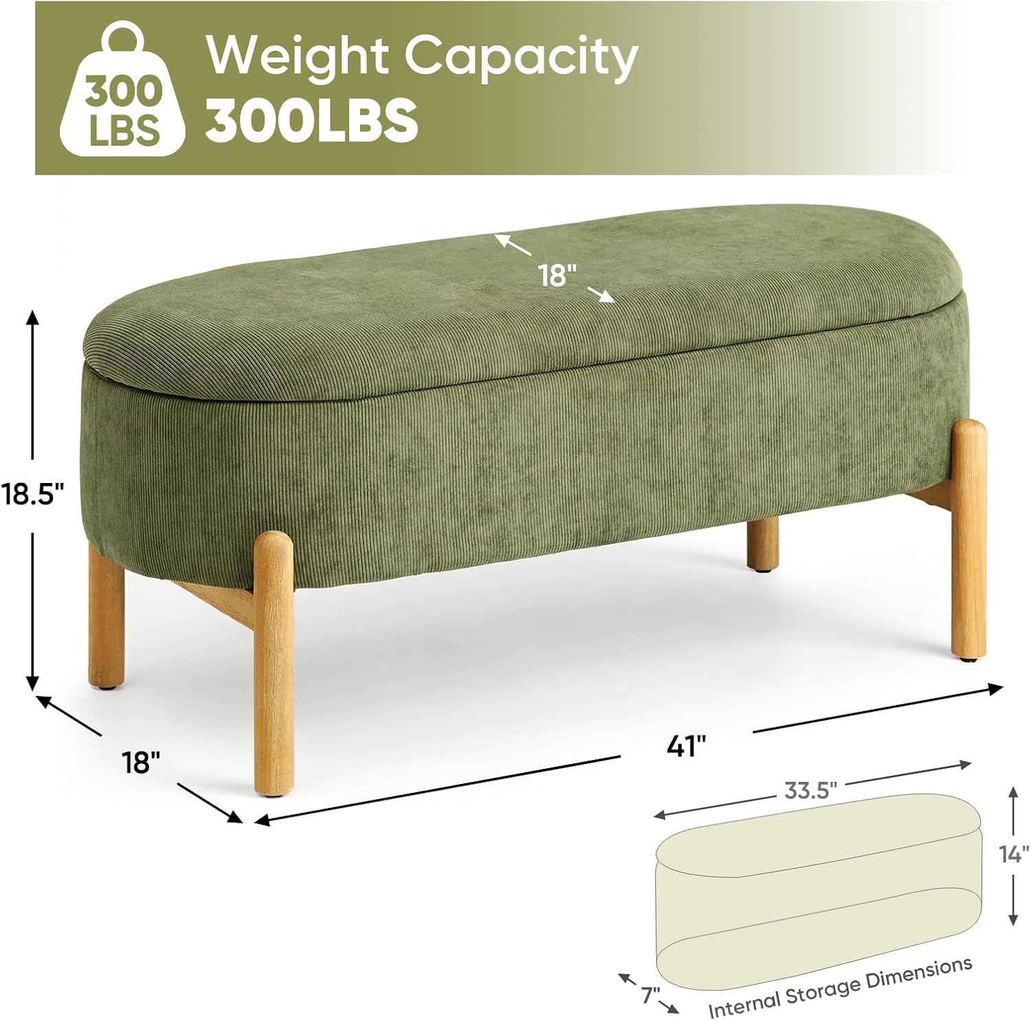 Oval Corduroy Storage Ottoman Bench