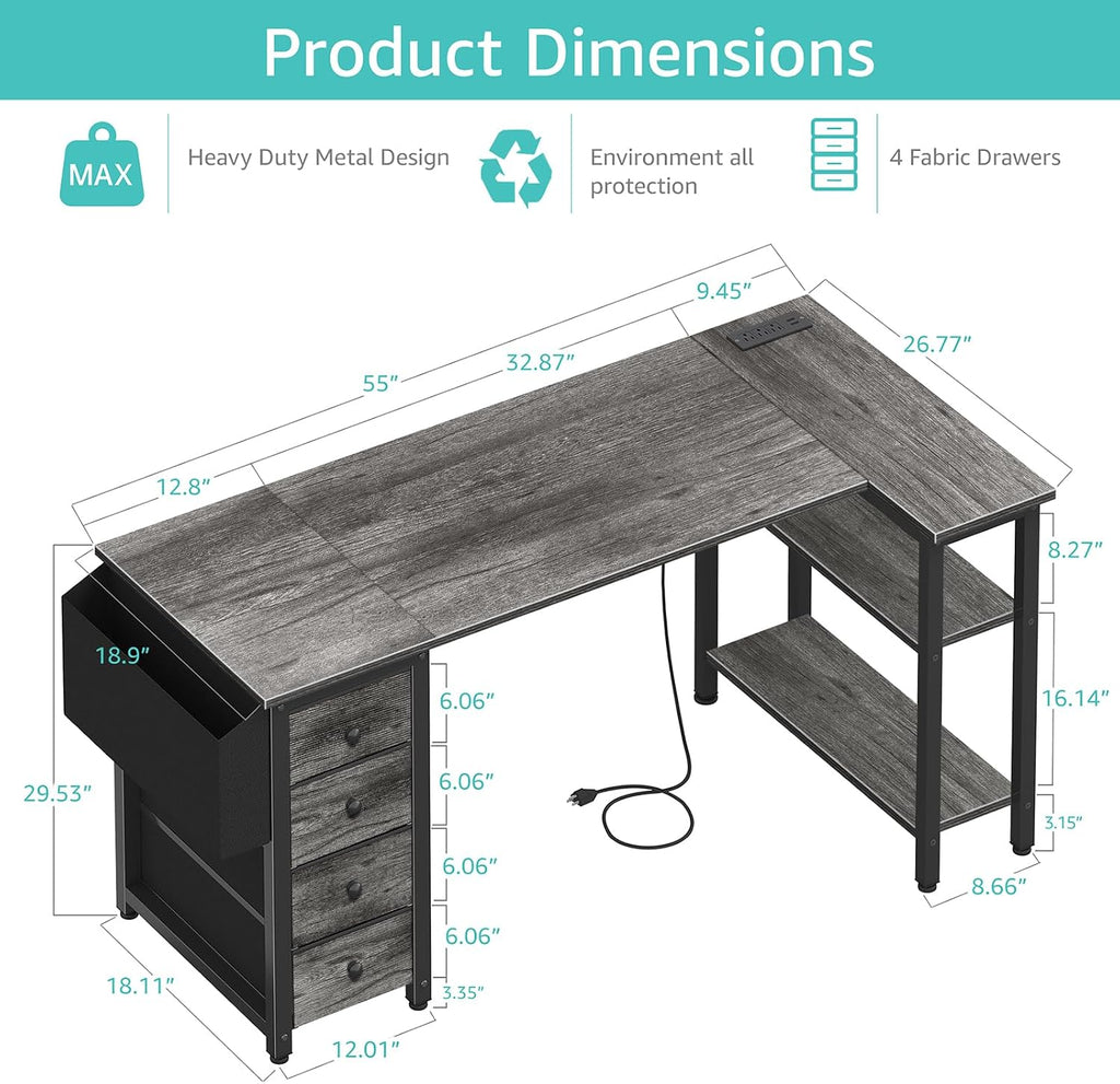 L-Shaped Storage Gaming Computer Desk