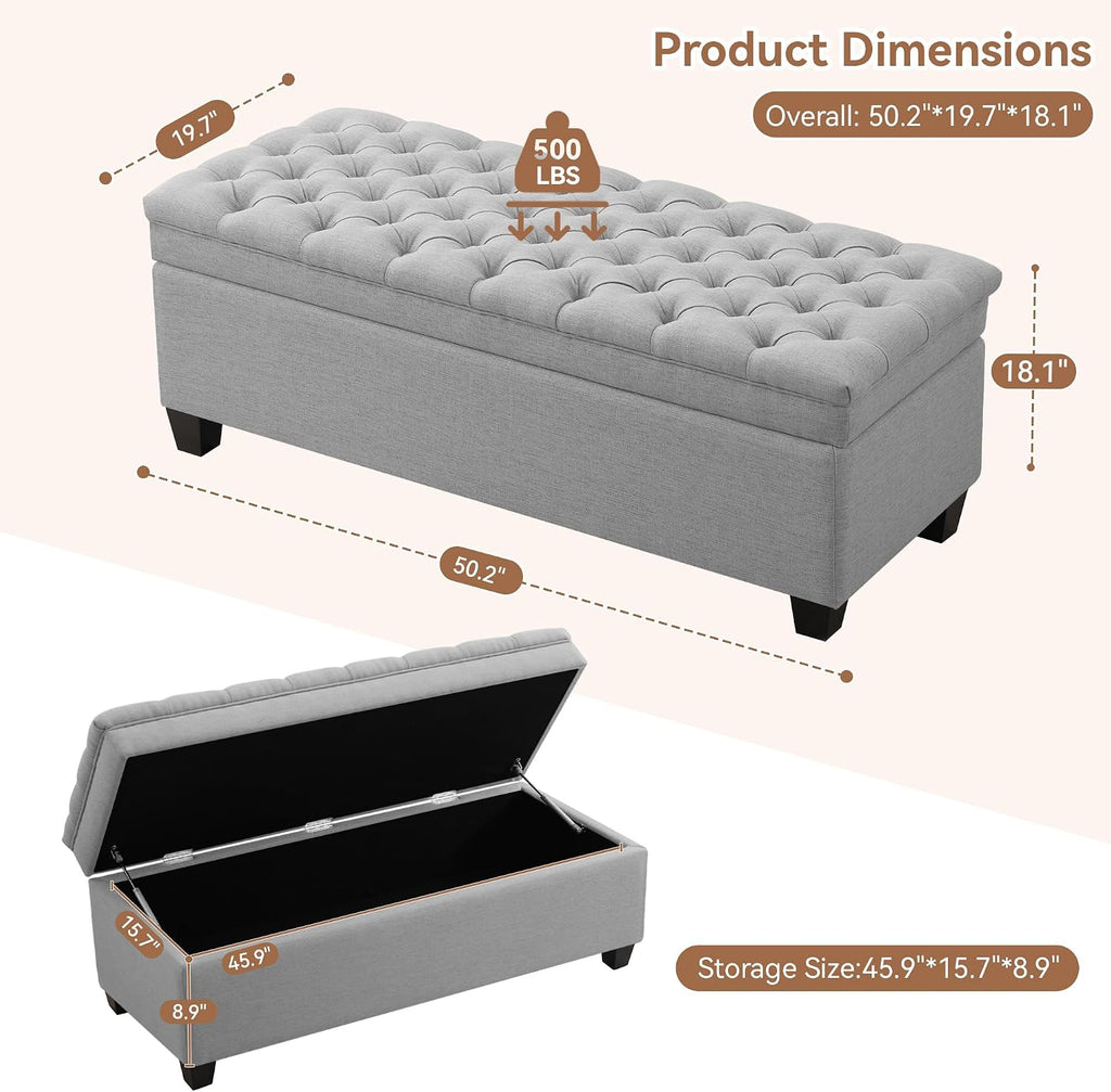 Fabric Tufted Wood Leg Storage Bench