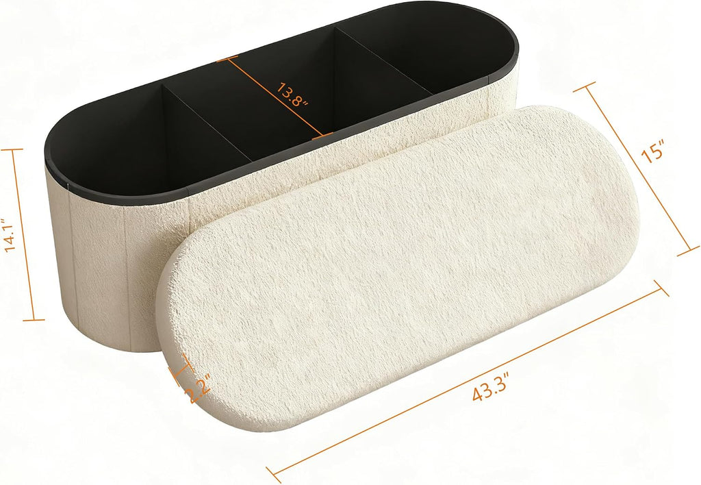 Oval Sherpa Folding Storage Ottoman Bench