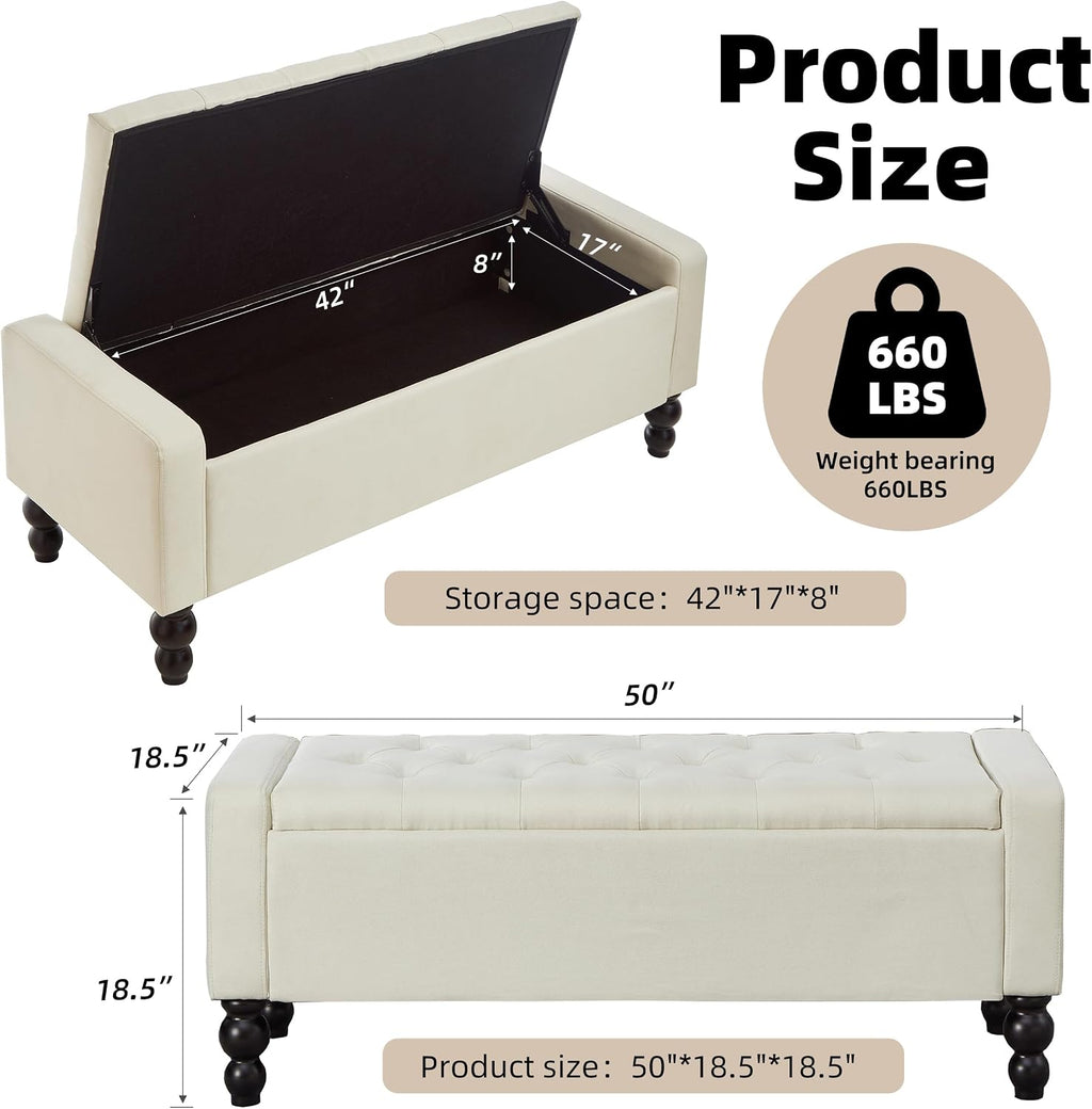 Tufted Upholstered Storage Ottoman Bench