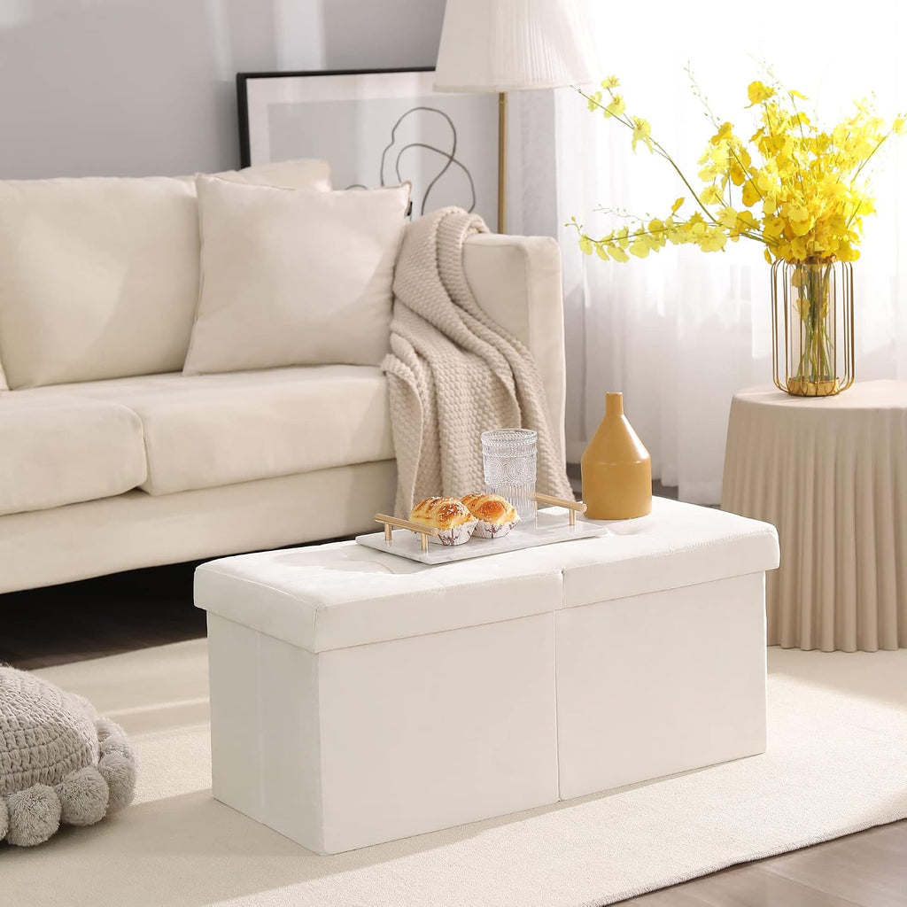 Velvet Foldable Flip-Top Ottoman Bench
