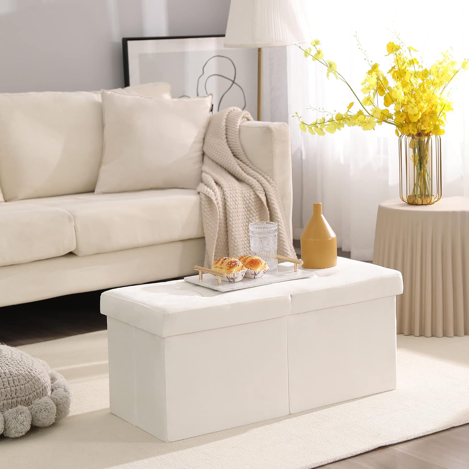 Velvet Foldable Flip-Top Ottoman Bench