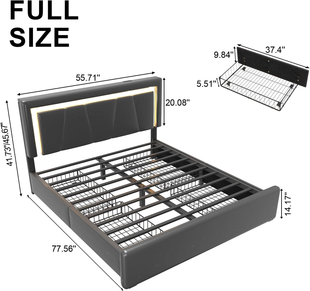 LED Storage Upholstered Platform Bed