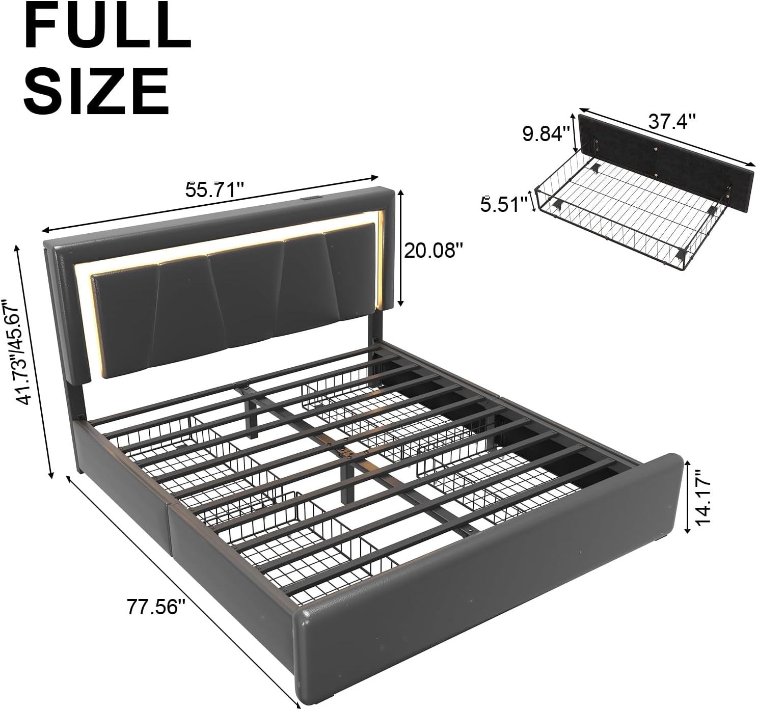 LED Storage Upholstered Platform Bed