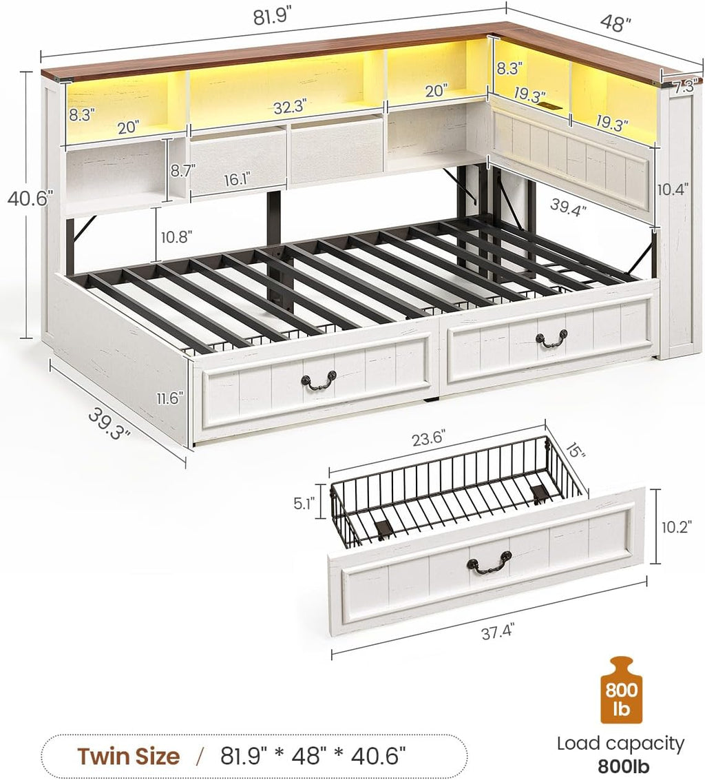 LED Twin Storage Farmhouse Daybed