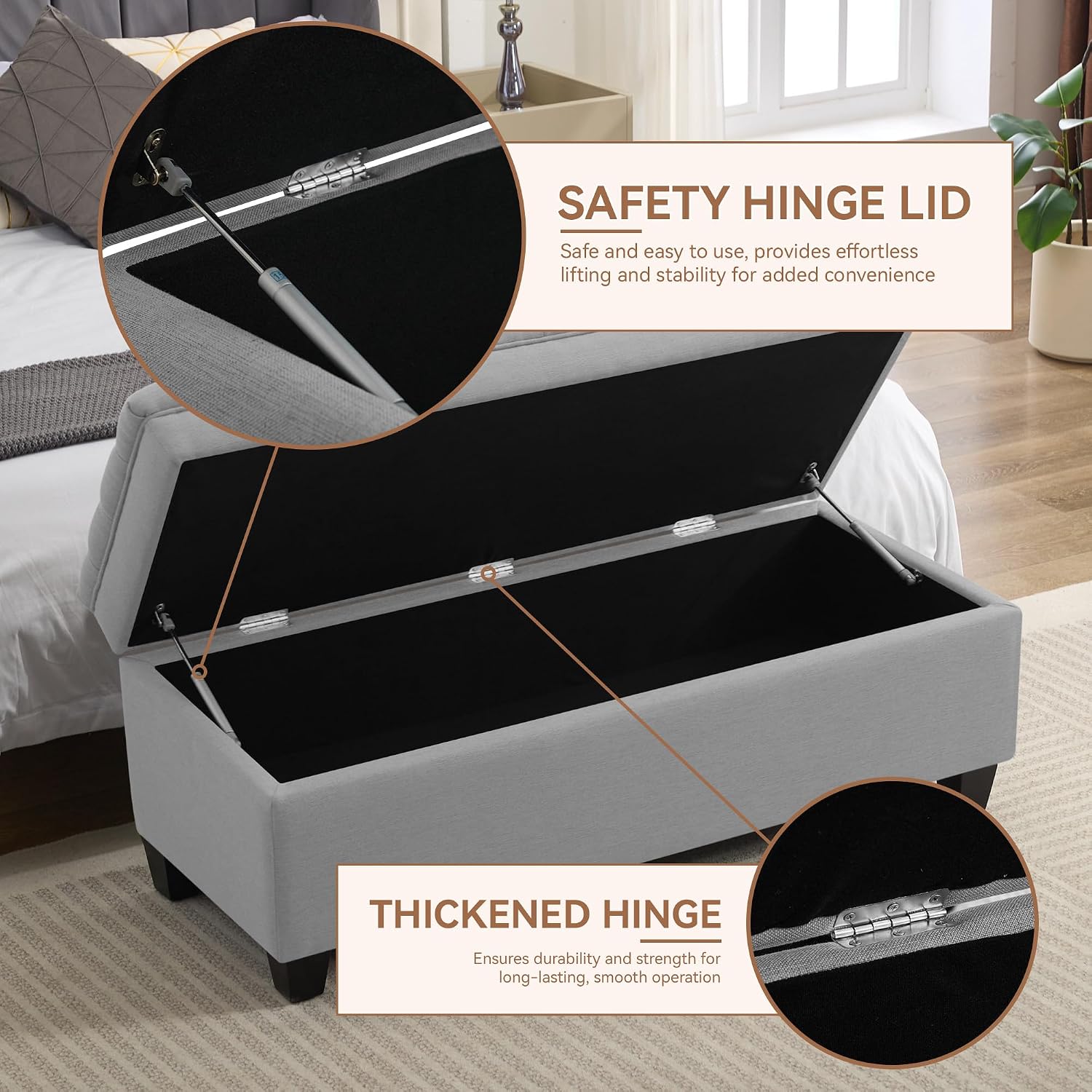 Fabric Tufted Wood Leg Storage Bench