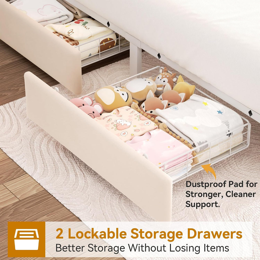 LED Velvet Storage Upholstered Bed