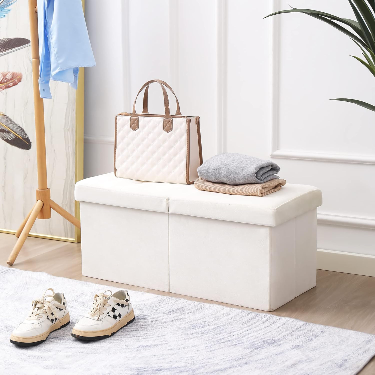 Velvet Foldable Flip-Top Ottoman Bench