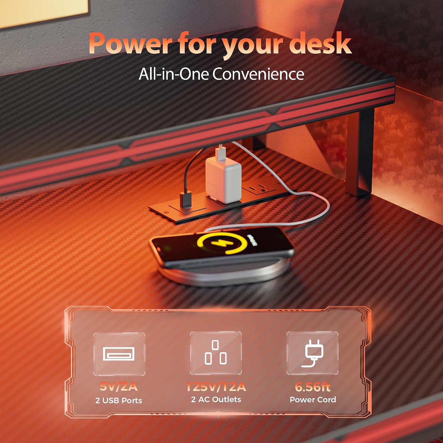 LED Reversible Gaming Desk with Drawers