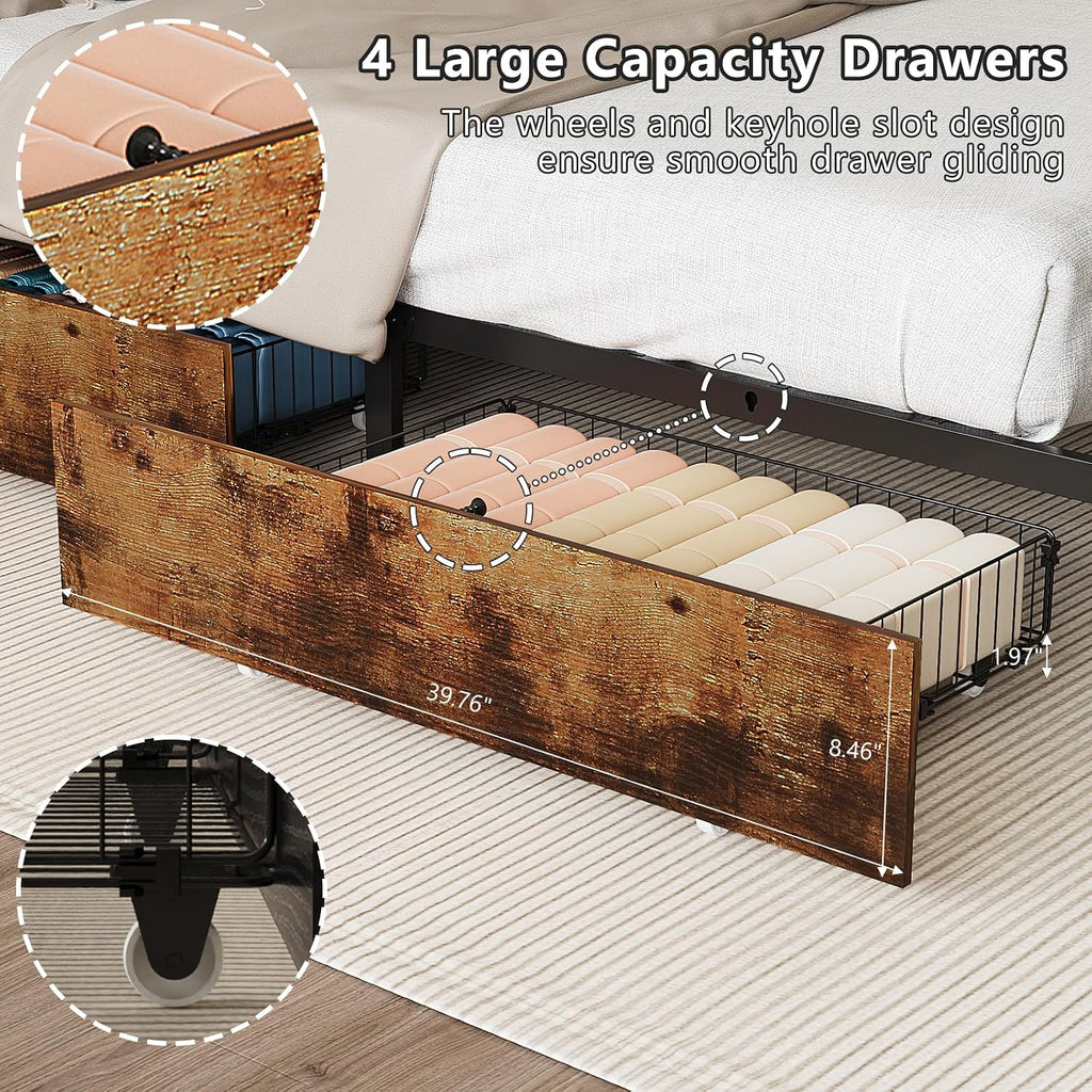 RGB Storage Queen Metal Platform Bed