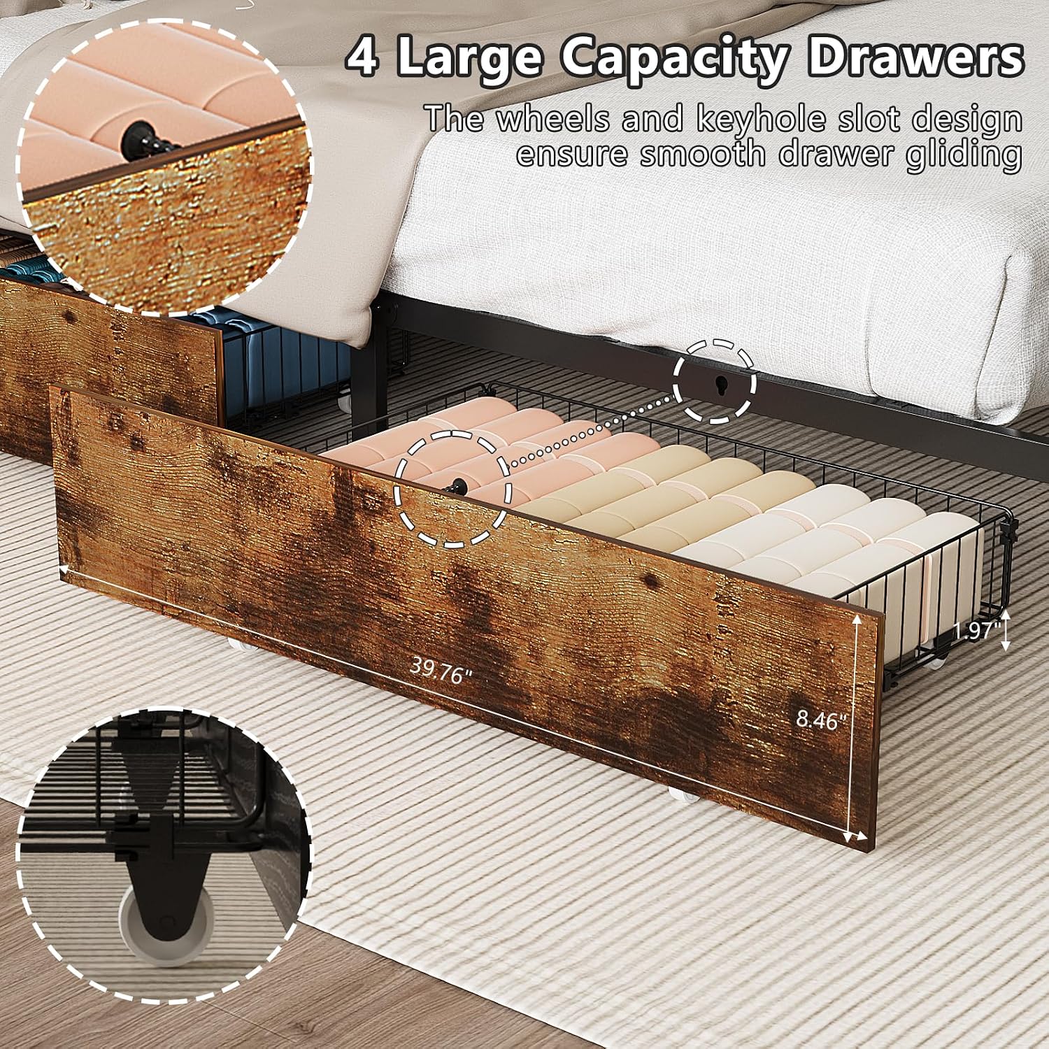RGB Storage Queen Metal Platform Bed