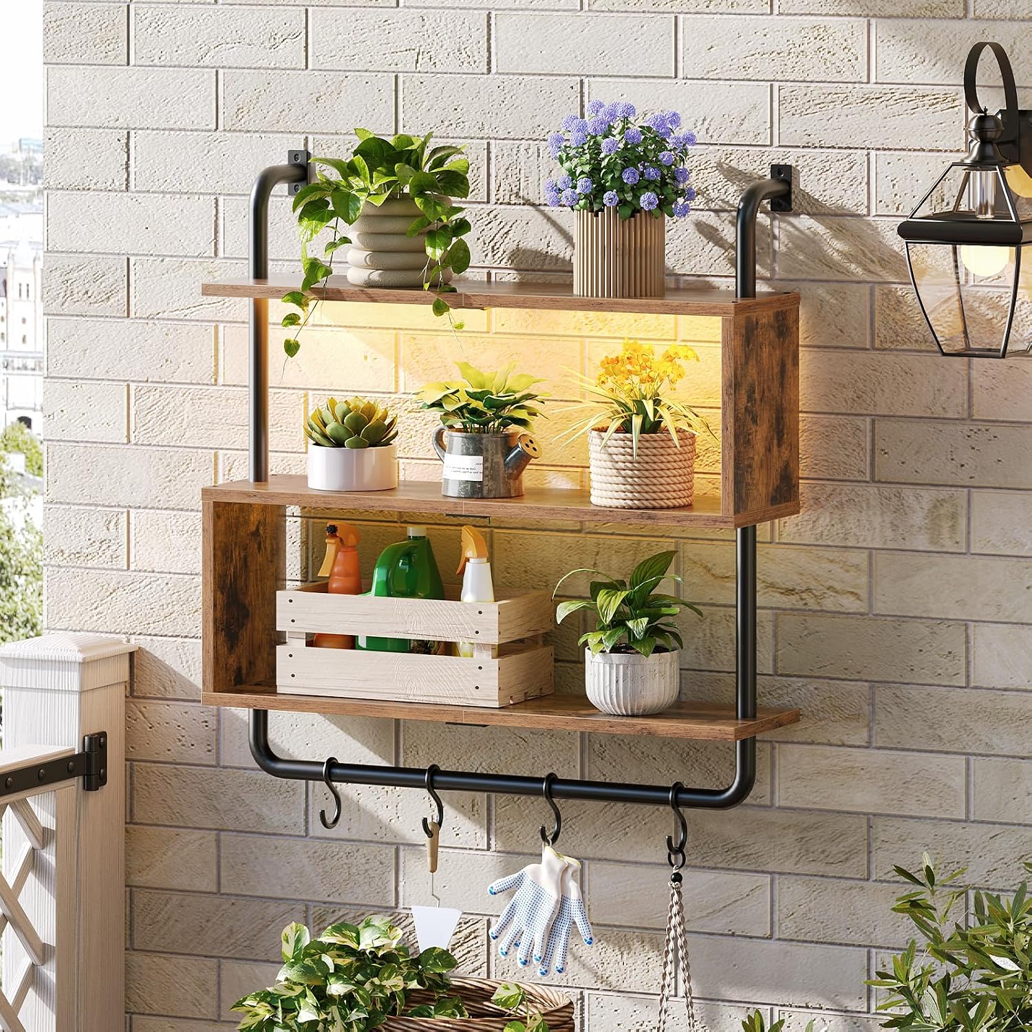 LED Pipe 3-Tier Floating Wall Shelves