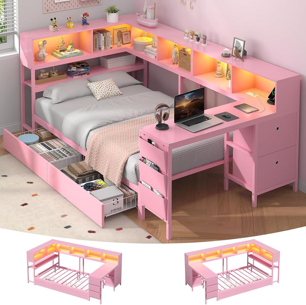 LED Twin Storage Daybed With Desk