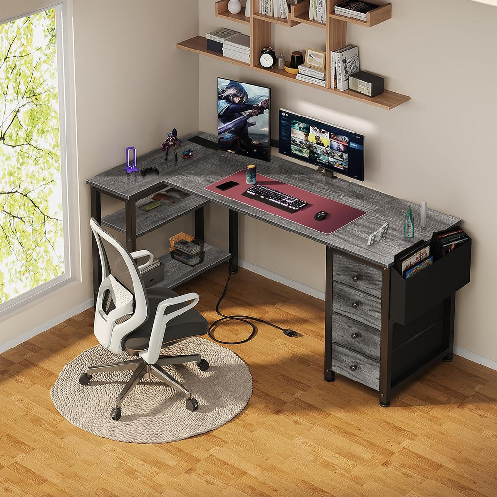 L-Shaped Storage Gaming Computer Desk