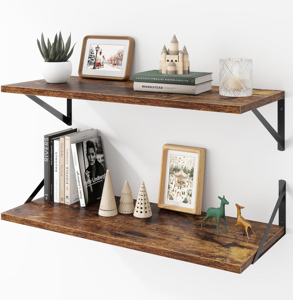 Rustic Wood Wall Floating Storage Shelves