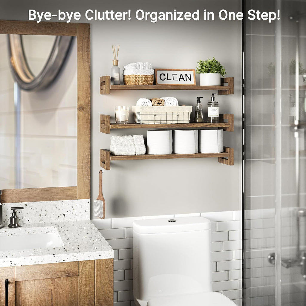 Rustic Solid Wood Floating Wall Shelves