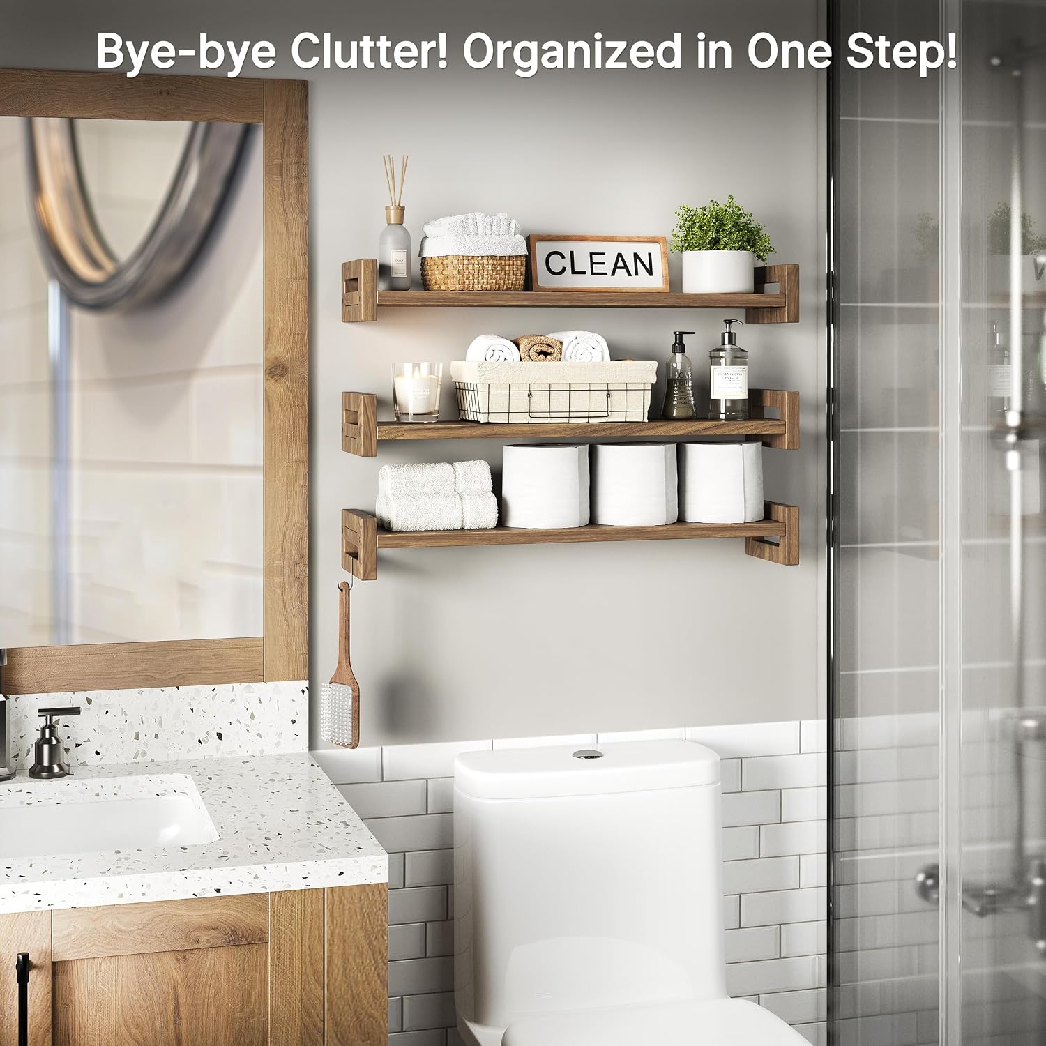 Rustic Solid Wood Floating Wall Shelves
