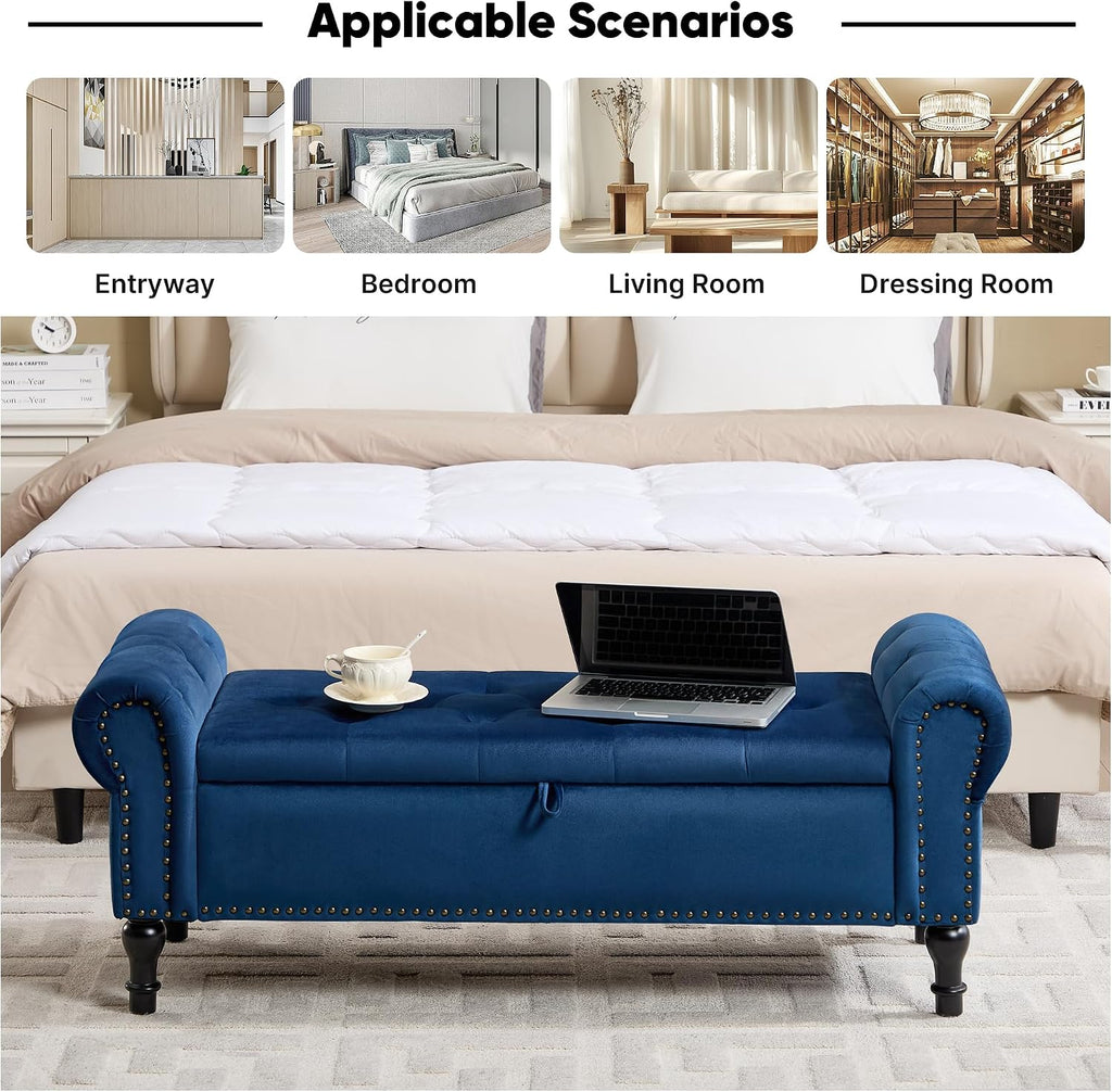Velvet Tufted Arm Storage Ottoman Bench