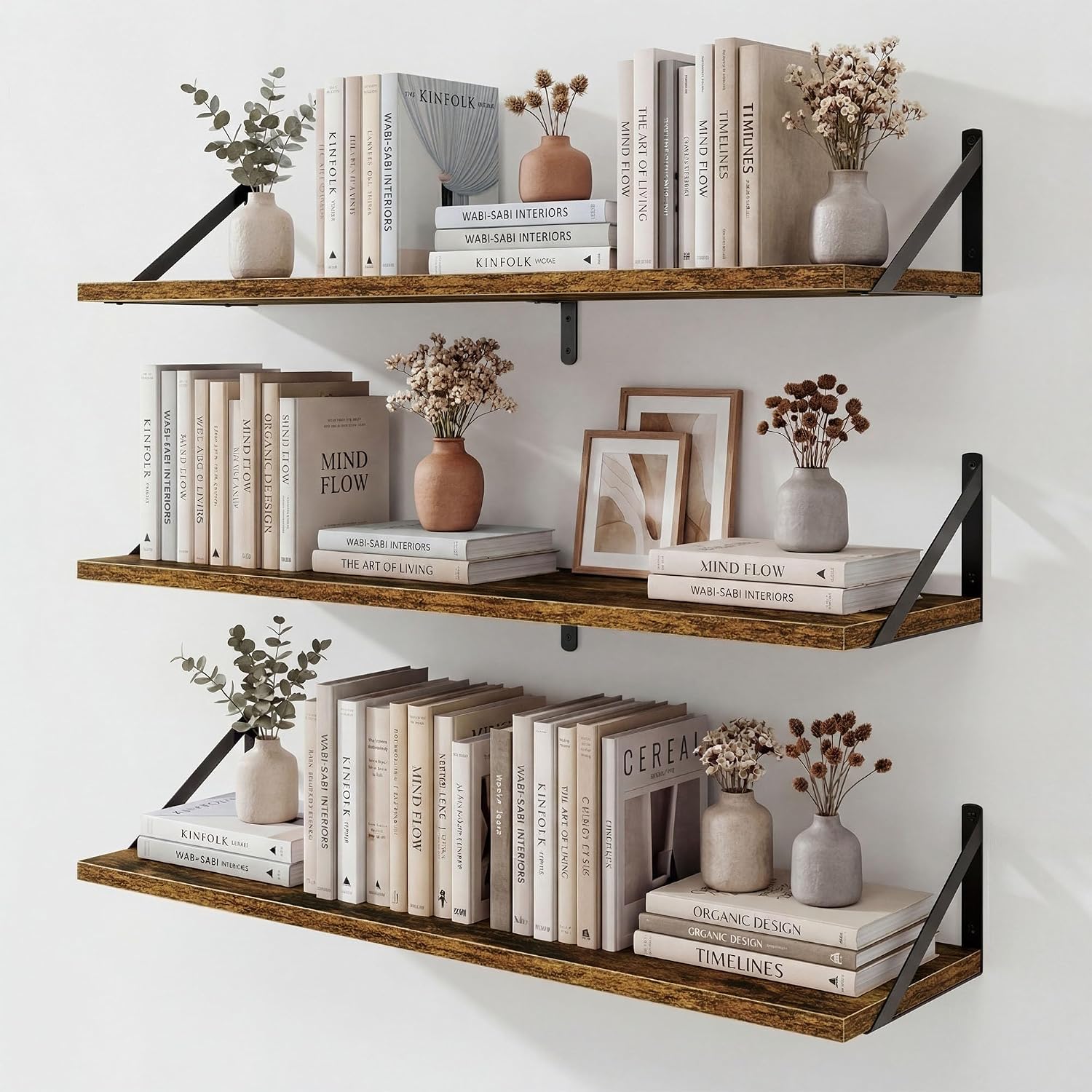Rustic Wood Floating Wall Storage Shelves