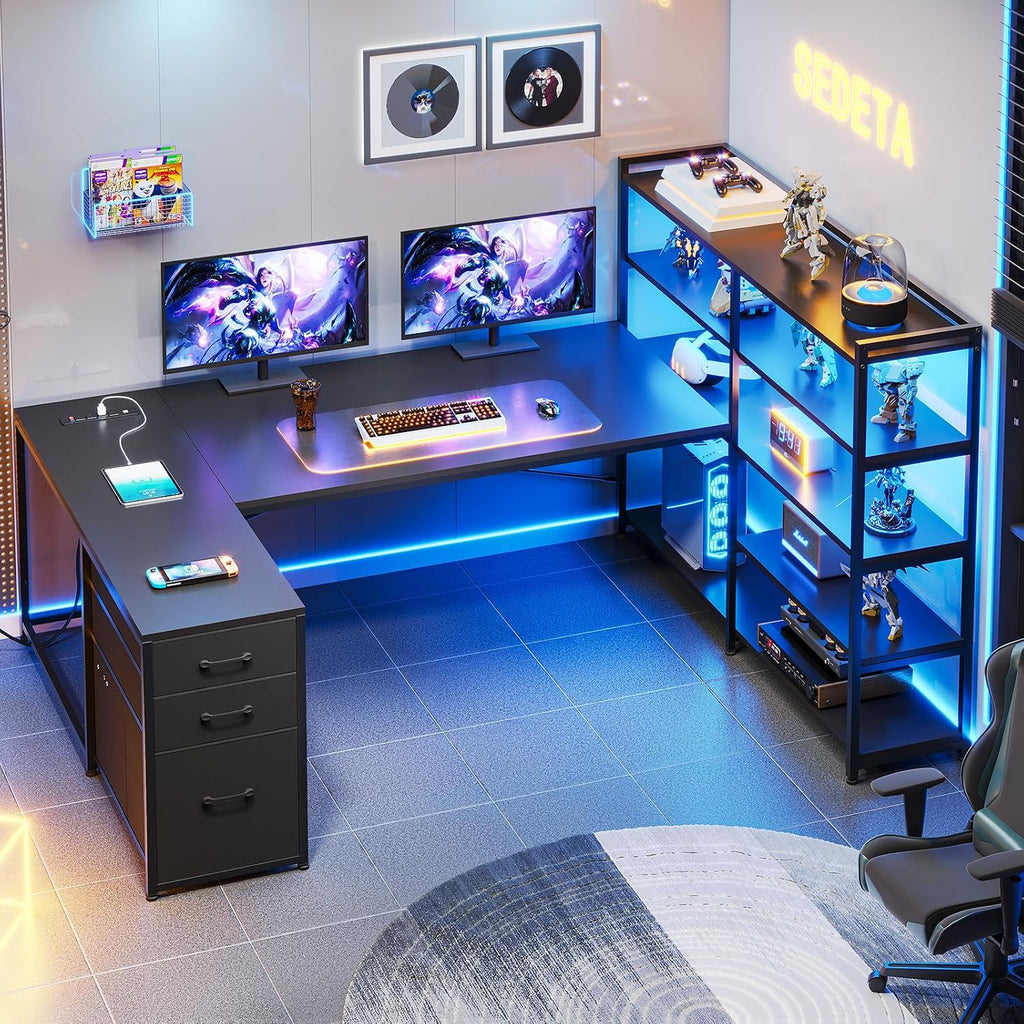 LED Reversible L-Shaped Gaming Desk