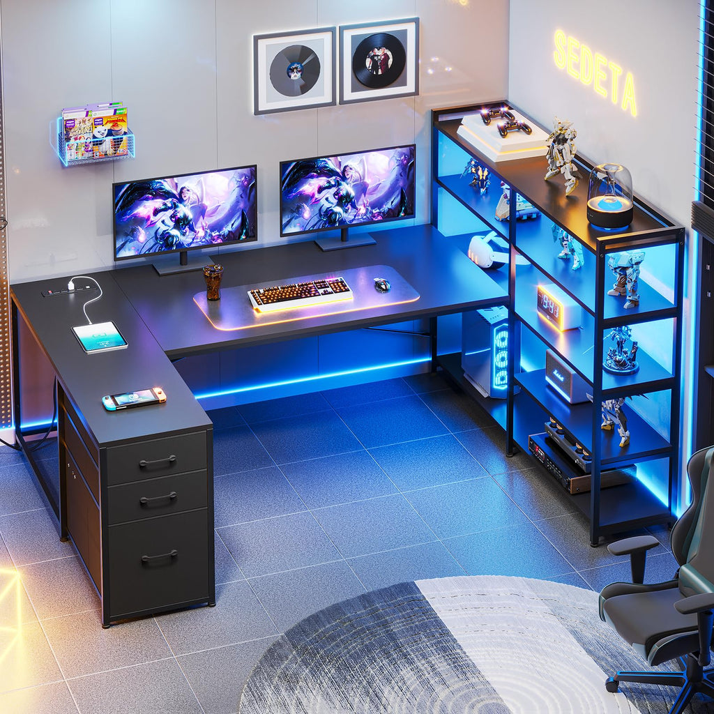 LED Reversible L-Shaped Gaming Desk