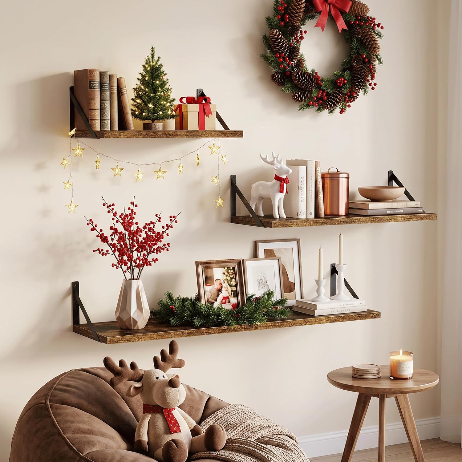 Rustic Wood Floating Wall Storage Shelves
