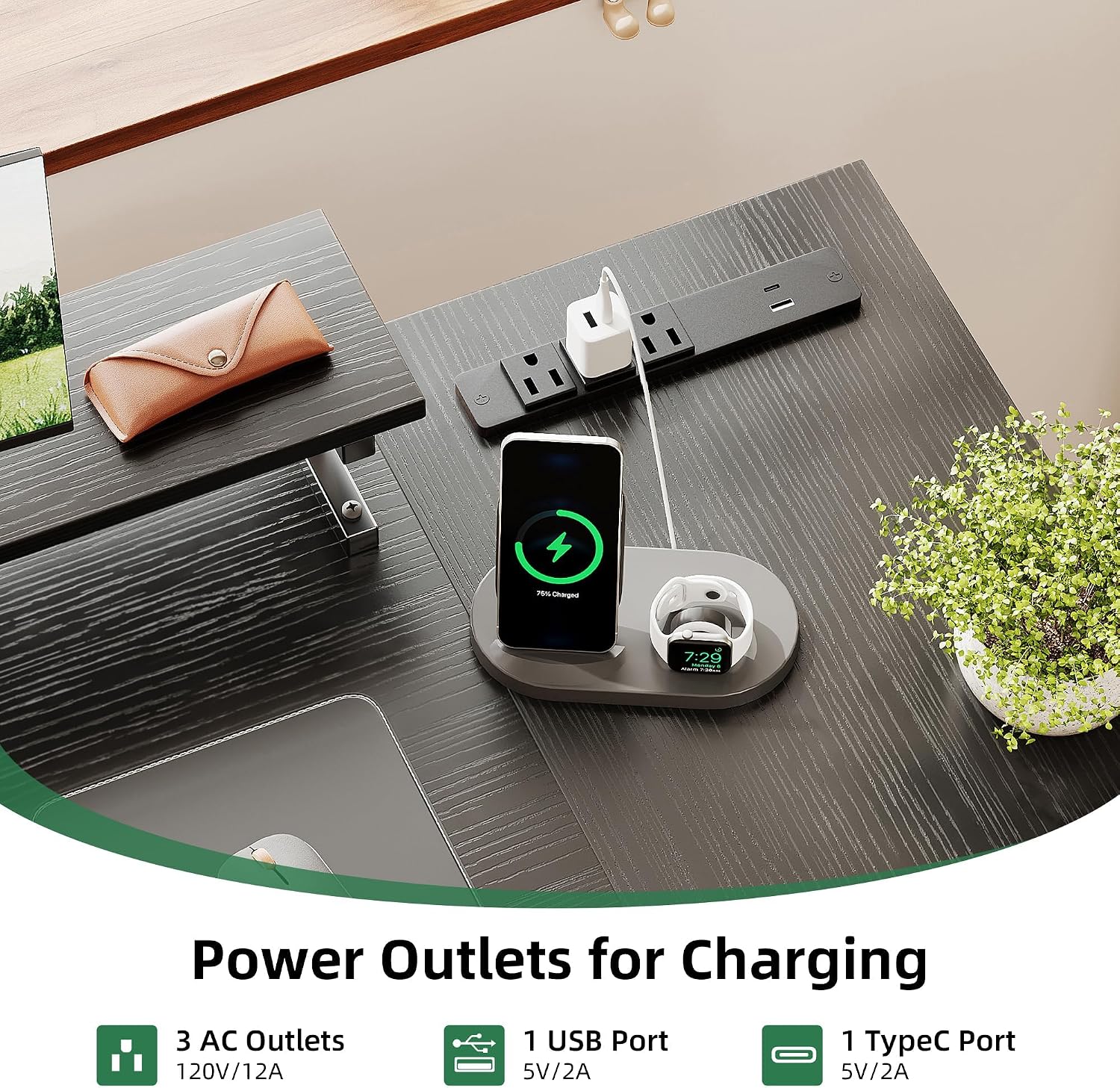 LED L-Shaped Desk Drawers Power Station