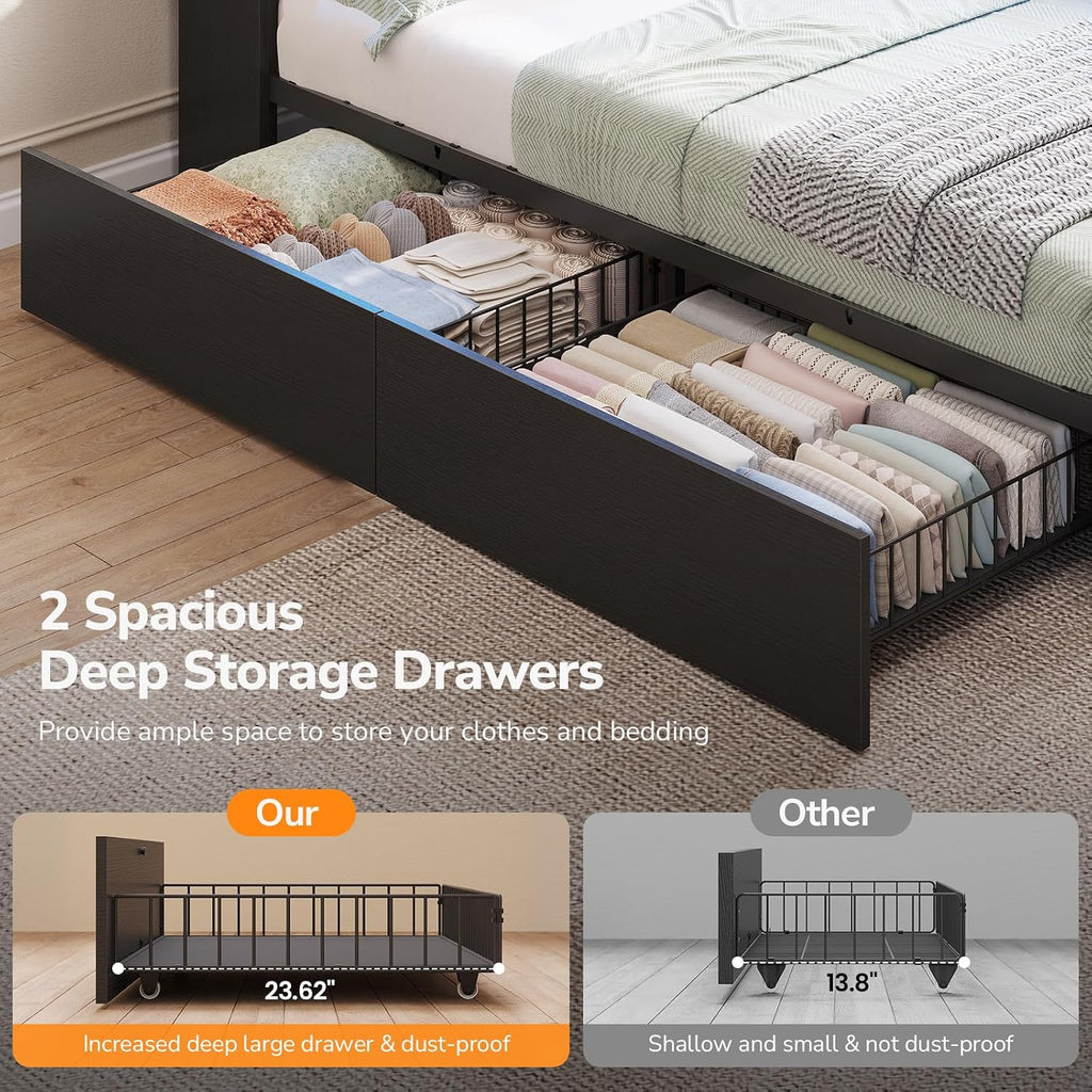 LED Twin Wood Storage Corner Daybed