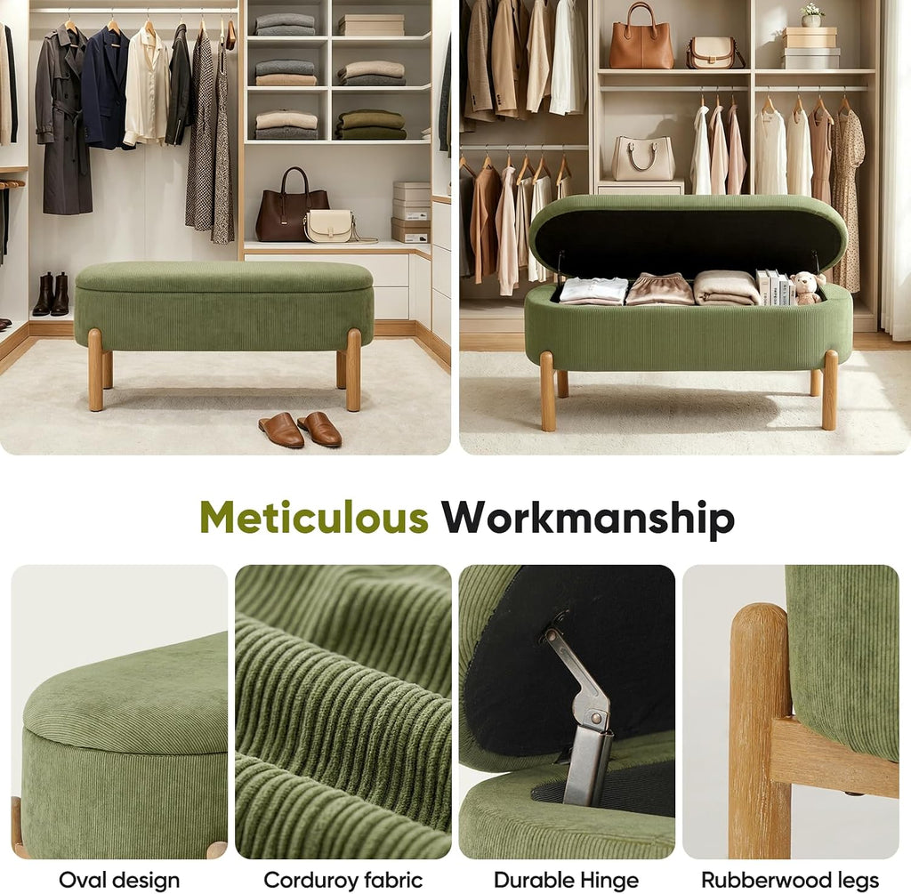 Oval Corduroy Storage Ottoman Bench